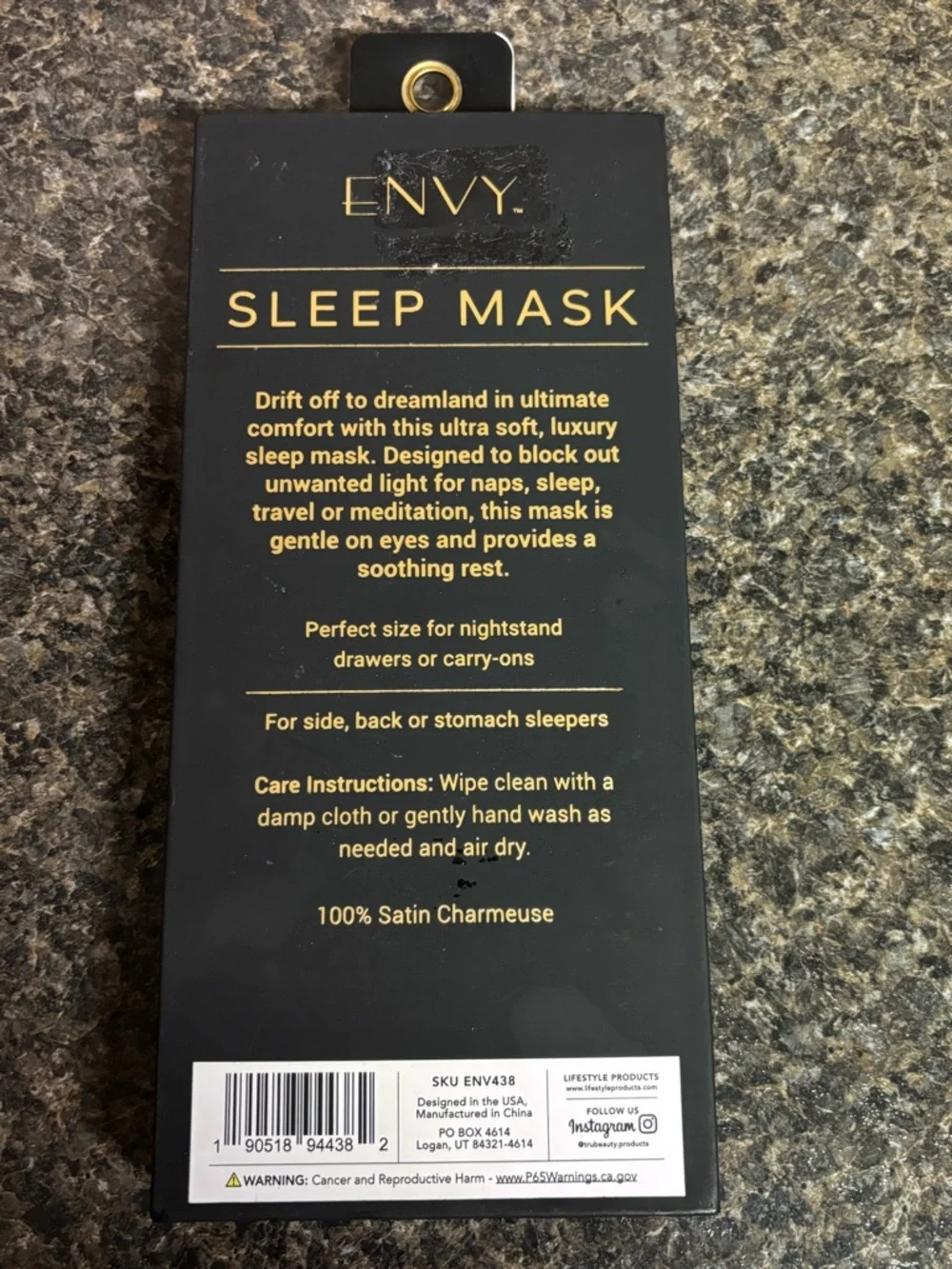 envy Black Satin Sleep Mask with rhinestone Cluster Accents